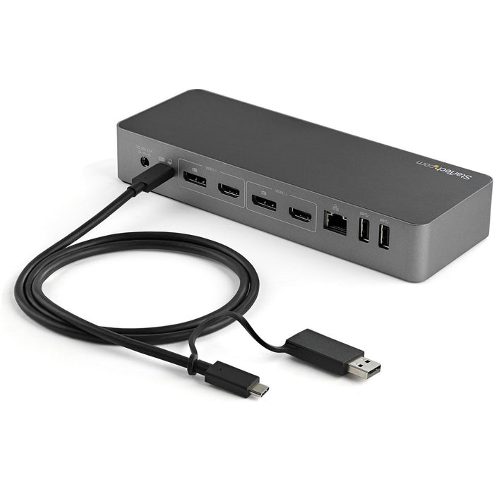 Star Tech.com USB-C & USB-A Dock - Hybrid Universal Laptop Docking Station w/ 100W Power Delivery - Dual Monitor 4K 60Hz HDMI & DisplayPort