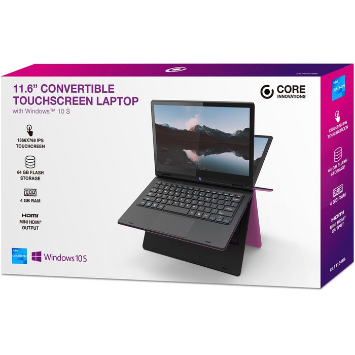 Core Innovations CLT1164 11.6" Touchscreen Convertible 2 in 1 Notebook - HD - 1366 x 768 - Intel - 64 GB Flash Memory - Pink