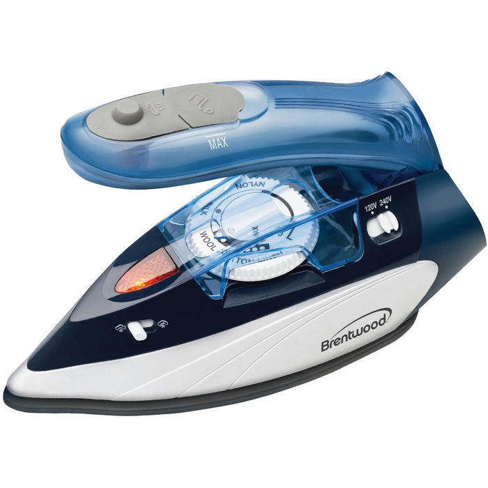 Brentwood MPI-45 1100-Watt Dual Voltage Non-Stick Travel Iron with Steam, Blue