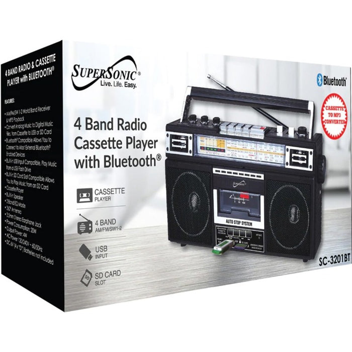 Supersonic 4 Band Radio & Cassette Player + Cassette To Mp3 Converter & Bluetooth