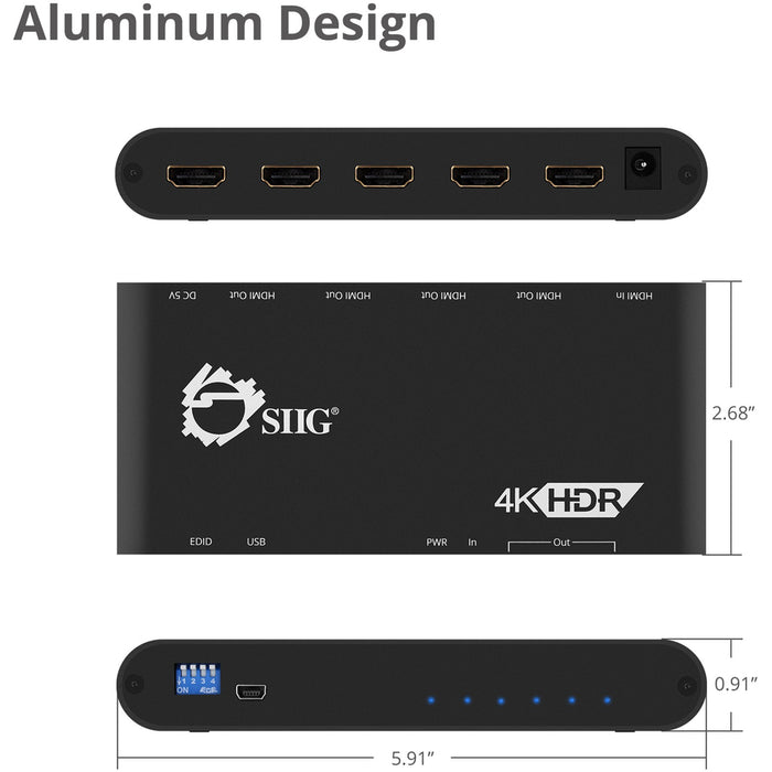 SIIG 1x4 HDMI 2.0 Splitter / Distribution Amplifier with Auto Video Scaling - 4K 60Hz HDR