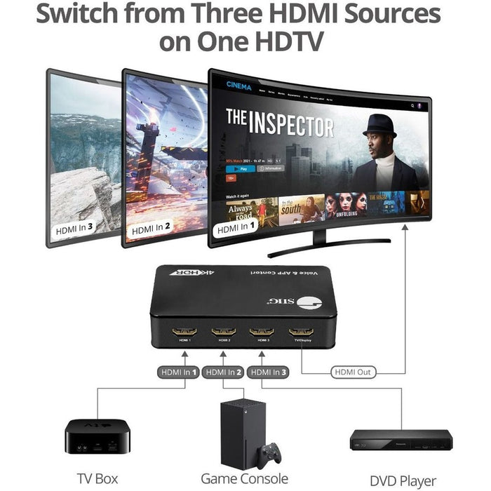 3x1 4K HDMI 2.0 Switch with IR & Voice APP Control