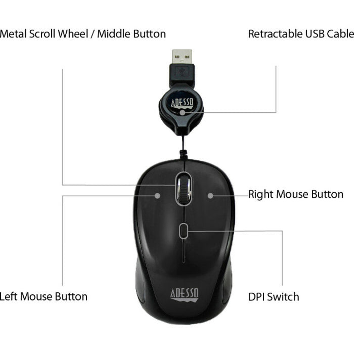 Adesso iMouse S8B - USB Illuminated Retractable Mini Mouse