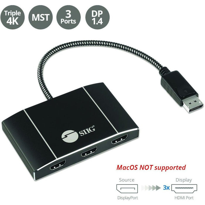8K 1x3 DisplayPort 1.4 to HDMI MST Hub Splitter