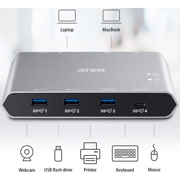 ATEN 2-Port USB-C Gen 2 Sharing Switch with Power Pass-through
