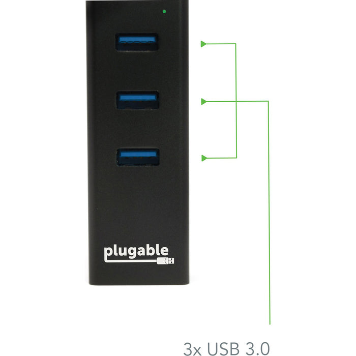 Plugable USB Hub with Ethernet, 3 Port USB 3.0 Bus Powered Hub with Gigabit Ethernet
