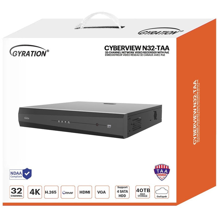 Gyration 32-Channel Network Video Recorder With PoE, TAA-Compliant - 16 TB HDD