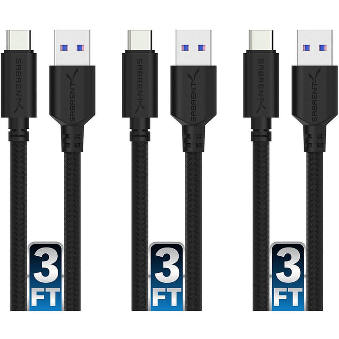 Sabrent 3-Pack 22AWG Premium 3ft USB-C to USB A 3.0 Sync & Charge Cables (CB-C3X3)