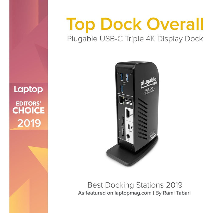 Plugable USB-C 4K Triple Display Docking Station with Charging Support for Specific USB-C and Thunderbolt 3 Windows and Mac Systems