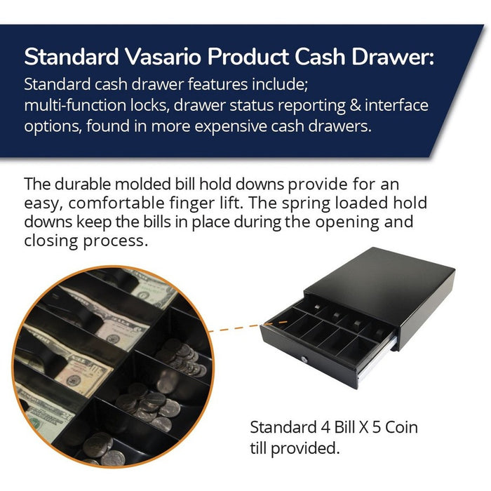 apg Standard- Duty 13.8" Point of Sale Cash Drawer | Vasario Series VP320-BL1416 | MultiPRO 320 Interface | Plastic Till with 4 Bill/ 5 Coin Compartments | Printer Driven |Black