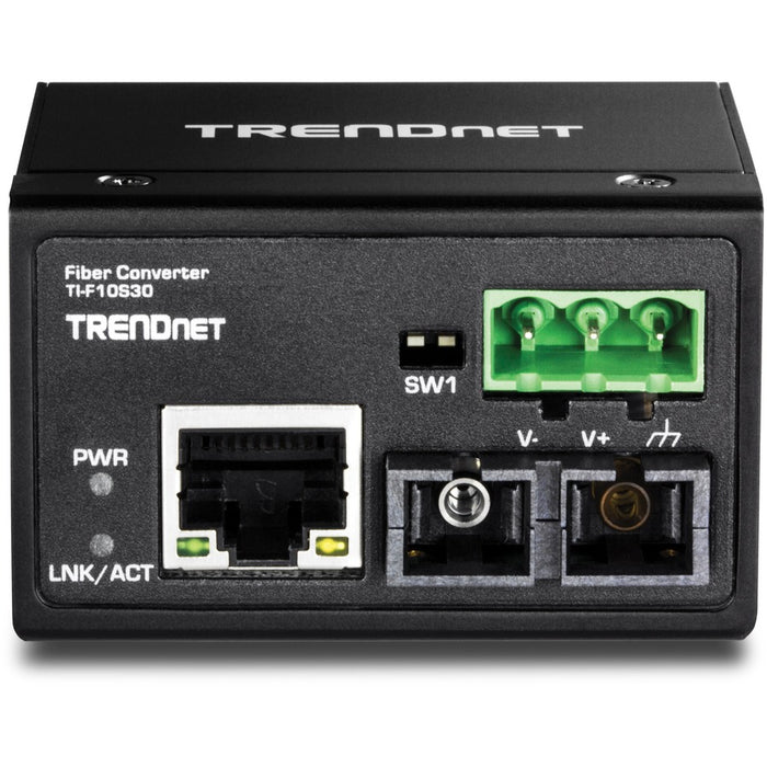 TRENDnet Hardened Industrial 100Base-FX Single-Mode SC Fiber Converter; (30 km; 18.6 Miles); IP40 Rated Housing; TI-F10S30