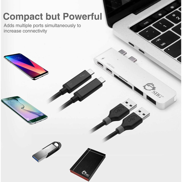 SIIG Thunderbolt 3 USB-C Hub with Card Reader & PD Adapter - Silver