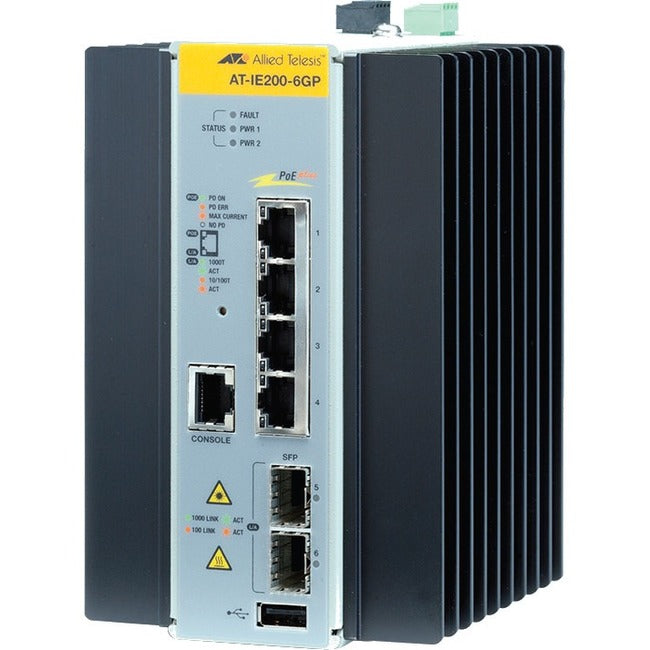 Allied Telesis 4 � 10/100/1000T Ports (PoE+ Support) and 2 � 100/1000X SFP Industrial Switch