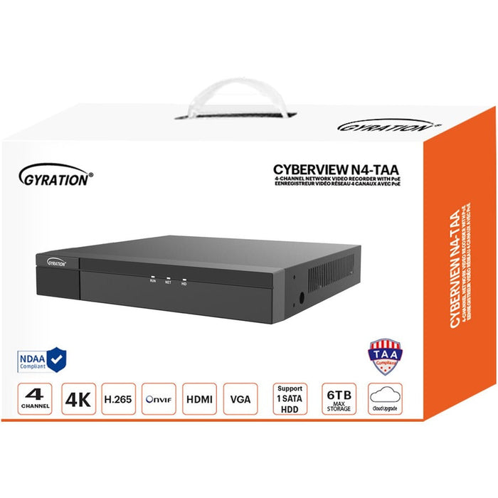 Gyration 4-Channel Network Video Recorder With PoE, TAA-Compliant