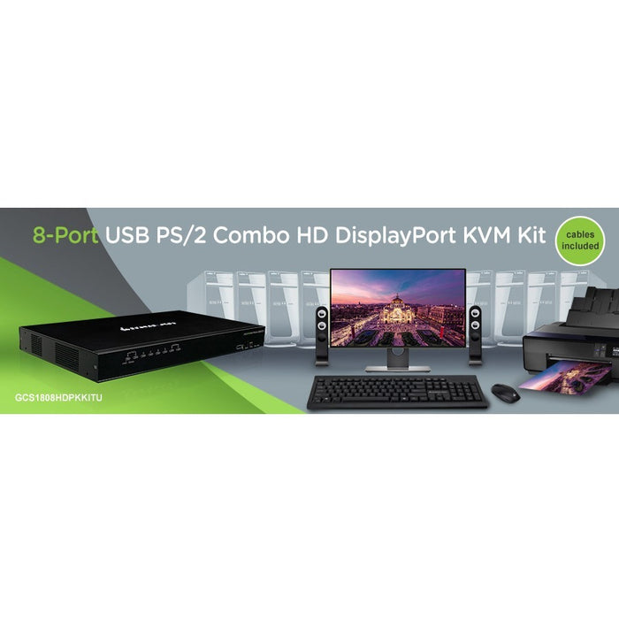 IOGEAR 8-Port USB PS/2 Combo HD DisplayPort KVM Kit