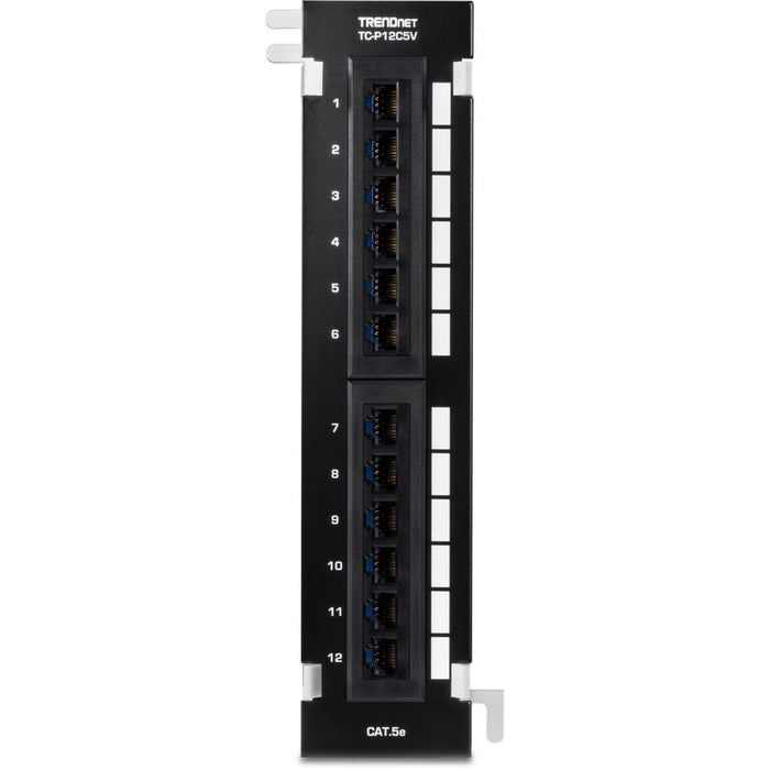 TRENDnet 12-Port Cat5e Unshielded Patch Panel, TC-P12C5V, Wall Mount, Included 89D Bracket, Vertical or Horizontal Installation, Compatible w/ Cat5e & Cat6 RJ45 Cabling, 110 IDC Type Terminal Blocks