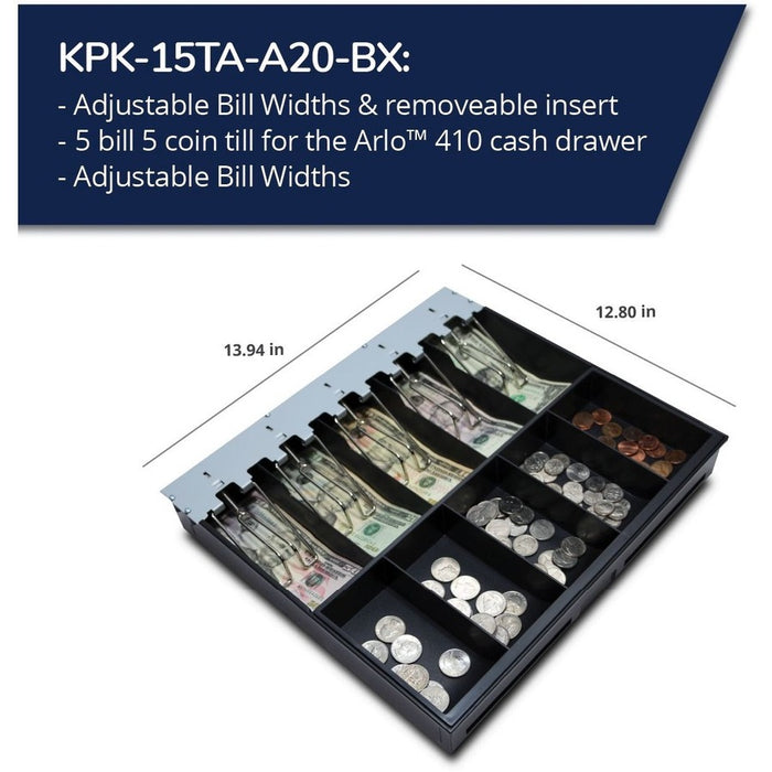 apg Arlo Series 410 Cash Drawer Replacement Tray | Plastic Molded Till for Cash Register| 5 Bill/ 5 Coin Compartments | KPK-15TA-A20-BX |