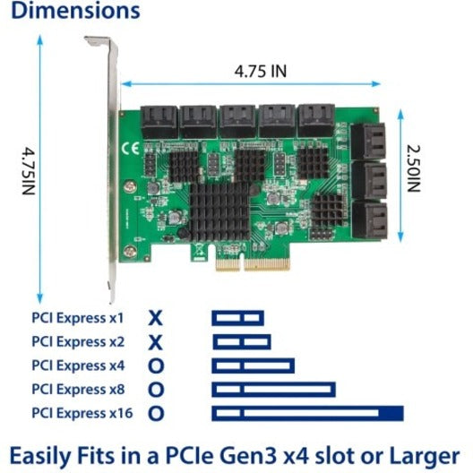 SYBA Multimedia 16 Port SATA III PCIe x4 (x2 Bandwidth) Non-RAID Expansion Card SD-PEX40164