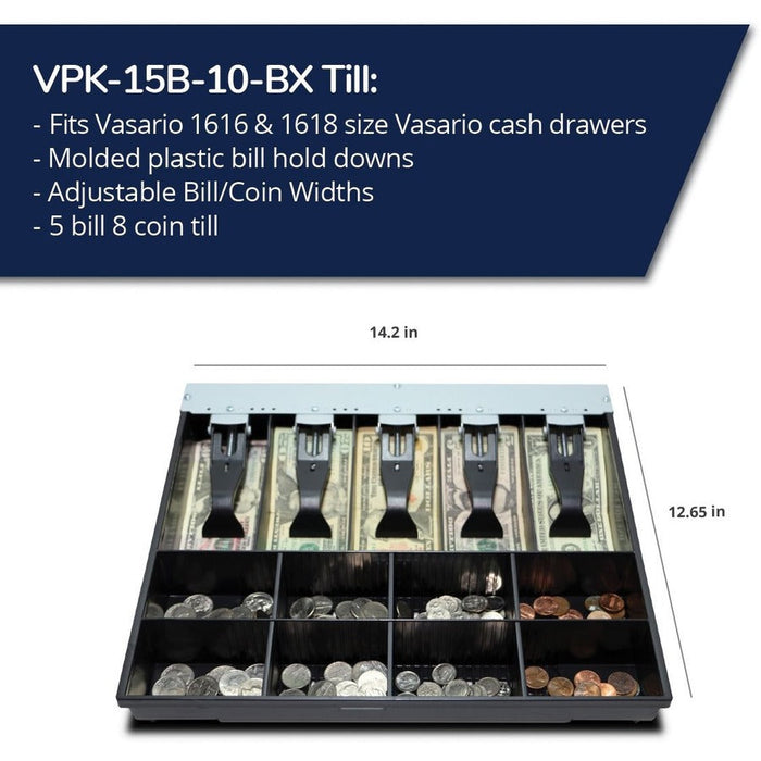 apg Vasario Series Cash Drawer Replacement Tray | Plastic Molded Till for Cash Register| 5 Bill/ 8 Coin Compartments | 14.2" x 12.65" x 2.4" | VPK-15B-10-BX