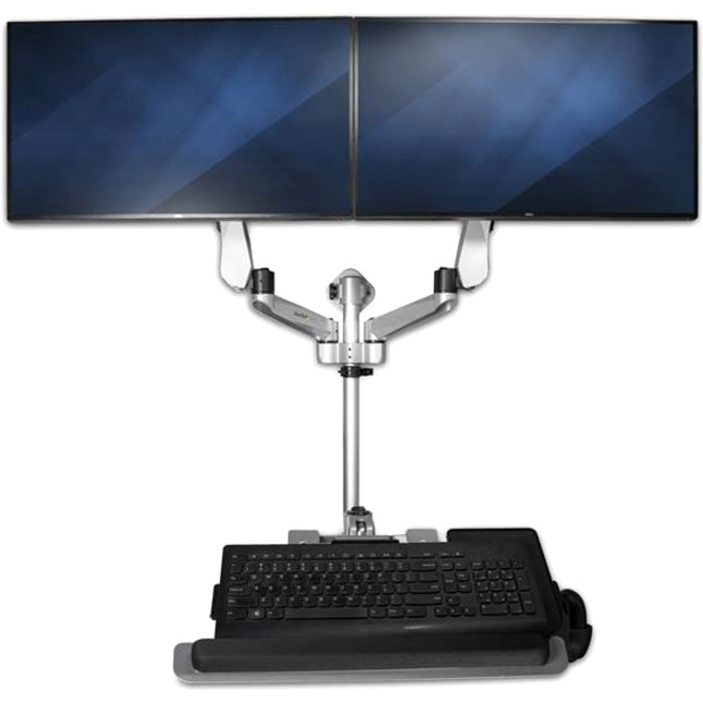 StarTech.com Wall Mount Workstation - Foldable Ergonomic Standing Desk - Height Adjustable Dual 30" VESA Monitor Arm & Keyboard/Mouse Tray