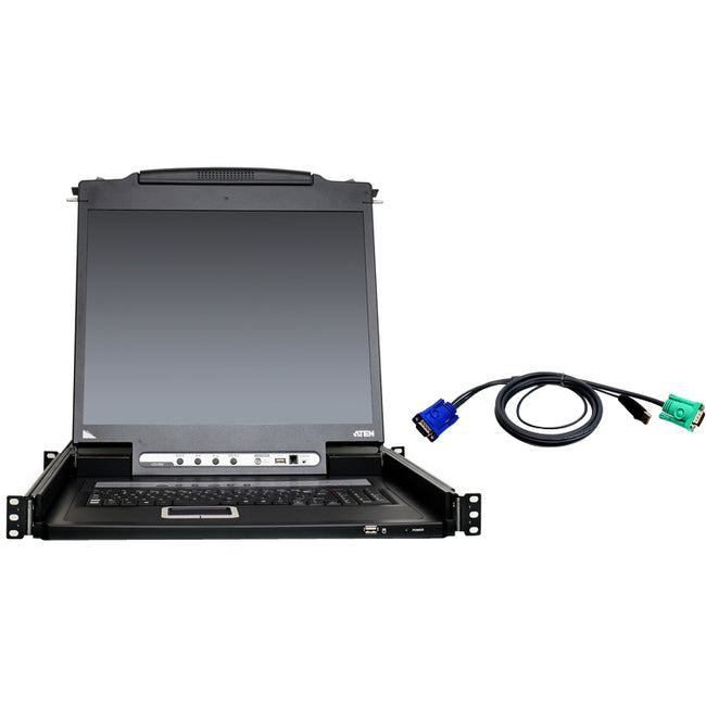 ATEN 8-Port 19" Single Rail USB/PS2 LCD KVM w/ Peripheral Sharing & 8 USB KVM Cables-TAA Compliant