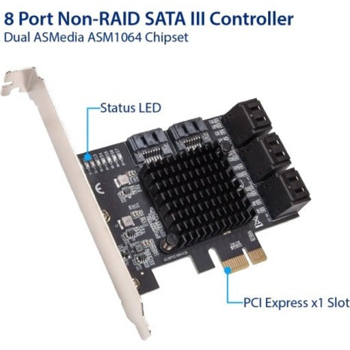 SYBA Multimedia 8 Port SATA III to PCIe 3.0 x1 Non-RAID Expansion Card SI-PEX40165