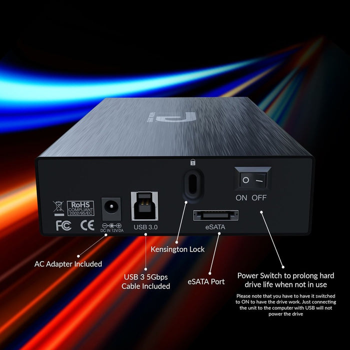 Fantom Drives 6TB External Hard Drive - GFORCE 3 - USB 3, eSATA, Aluminum, Black, GF3B6000EU-TAA, TAA Compliant