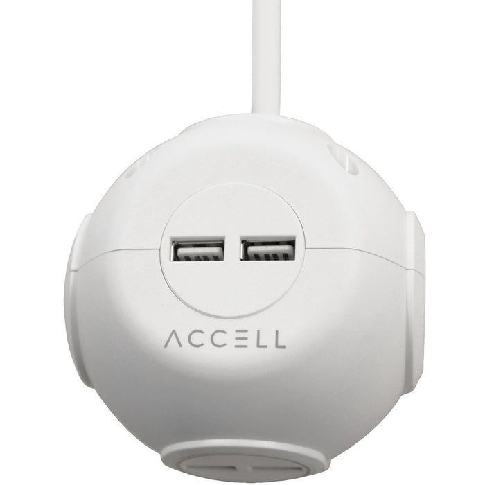 Accell Power Cutie - Compact surge protector with 3 540J surge protected AC outlets and 4 USB-A charging ports, 6ft cord, white