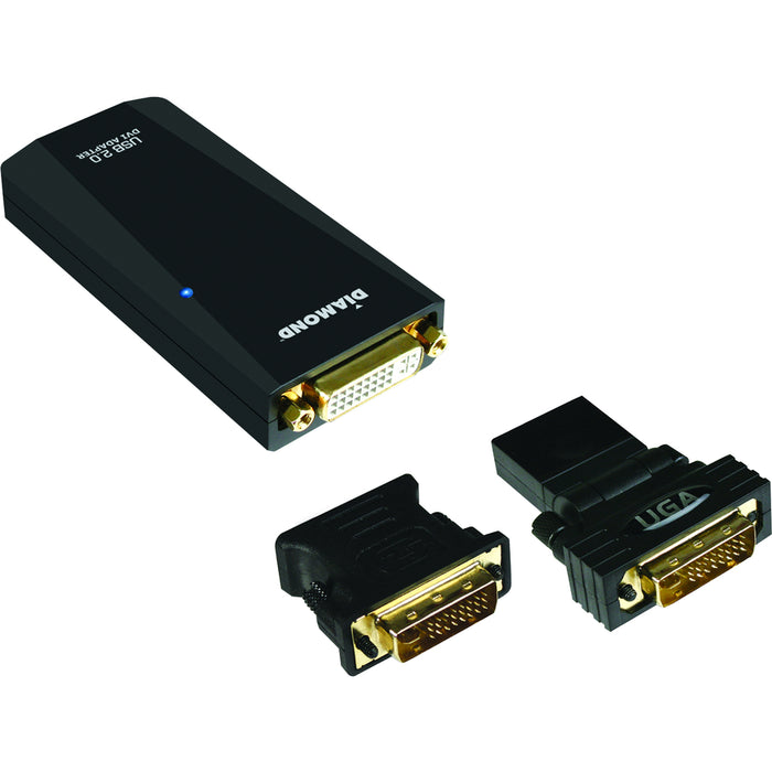 DIAMOND USB 2.0 to VGA / DVI / HDMI Video Graphics Adapter - 1 x Female USB - 1 x DVI Female Video - 1920 x 1080 Supported - Black