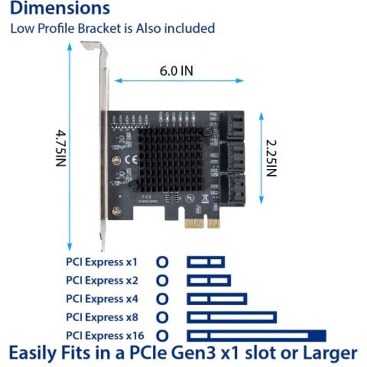 SYBA Multimedia 6 Port SATA III to PCIe 3.0 x1 Non-RAID Expansion Card SY-PEX40166