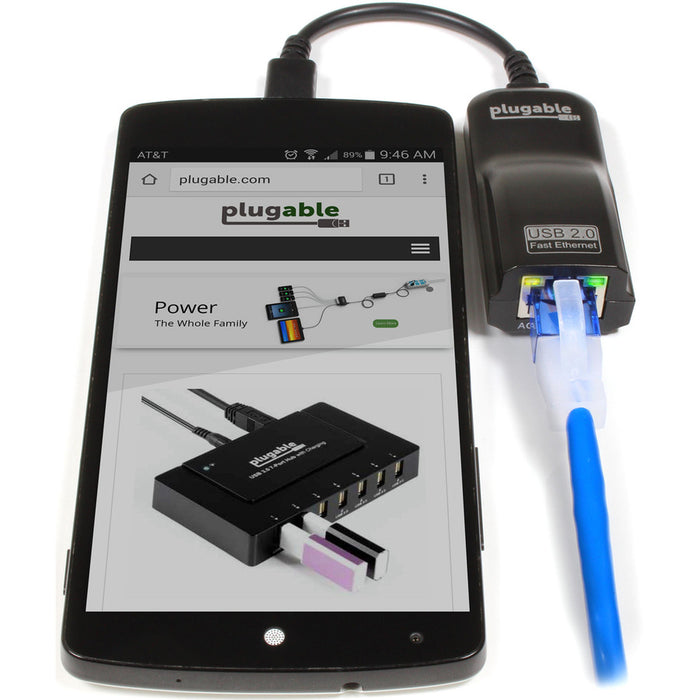 Plugable USB 2.0 OTG Micro-B to 100Mbps Fast Ethernet Adapter