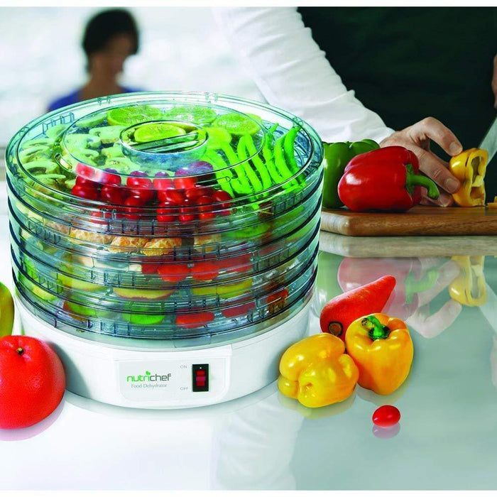 NutriChef Electric Countertop Food Dehydrator, Food Preserver (White)