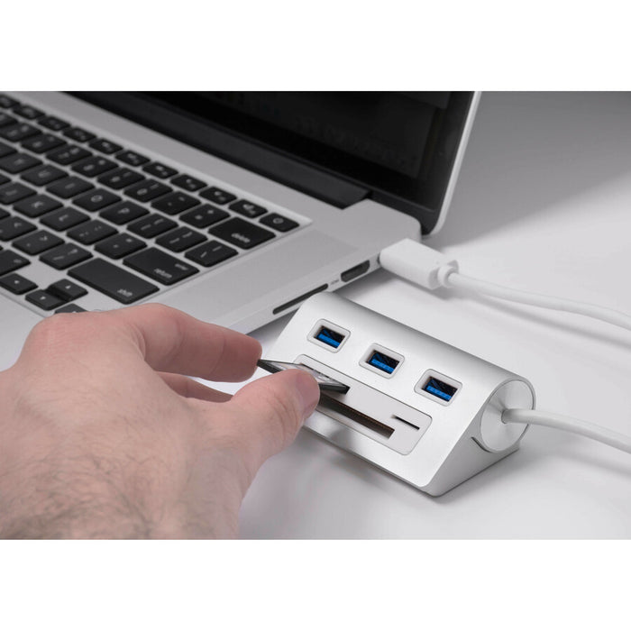Sabrent 3 Port Aluminum USB 3.0 Hub with Multi-In-1 Card Reader (12" Cable)