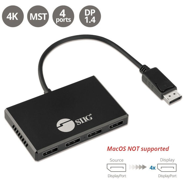 4 Port 8K DisplayPort 1.4 to DisplayPort MST Hub Splitter