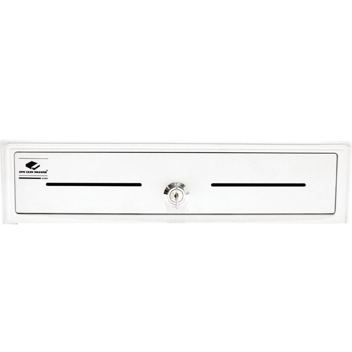 APG Entry Level- 16" Electronic Point of Sale Cash Drawer | Arlo Series EKDS320-1-W410-A20 | Printer Compatible with CD-101A Cable Included | Plastic Till with 5 Bill/ 5 Coin Compartments | White