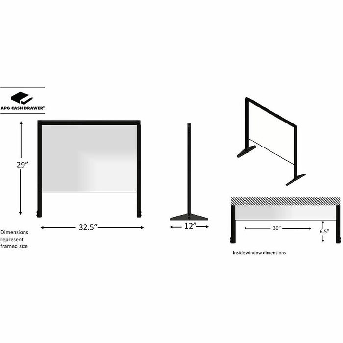 APG Guardiant Countertop Single Screen and Sneeze Guard, HSW32902, 32.25" x 29" Clear Plexiglass Acrylic With 6.5" Full Length Window and Mounting Hardware for Retail POS Checkouts