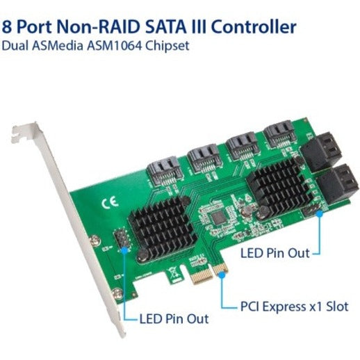 SYBA Multimedia 8 Port SATA III to PCIe 3.0 x1 Non-RAID Expansion Card SD-PEX40163