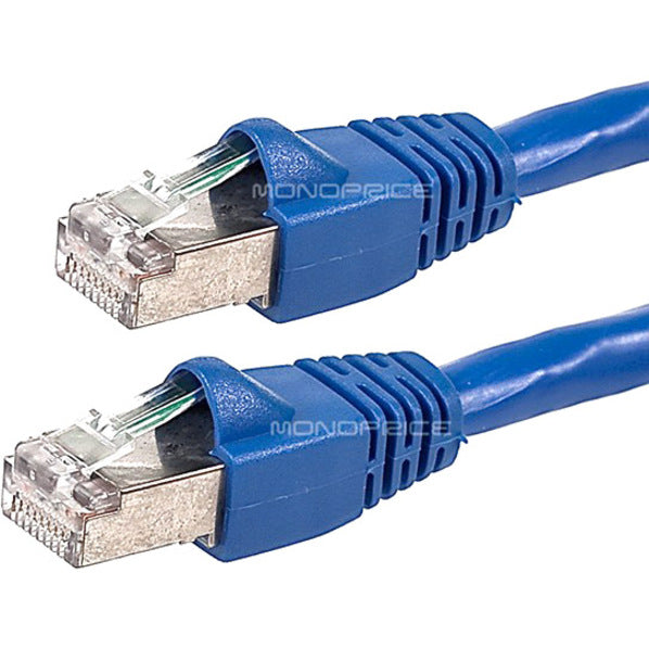 Monoprice 14FT 24AWG Cat6A 500MHz STP Ethernet Bare Copper Network Cable - Blue