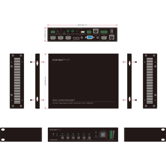 KanexPro HDBaseT Seamless Presentation Switcher & Scaler w/ 5 Inputs