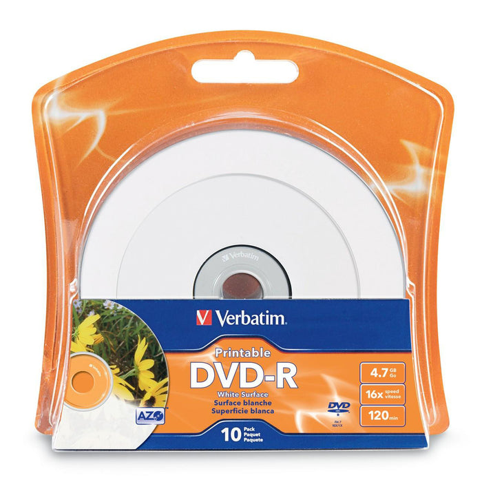 Verbatim DVD-R 4.7GB 16X White Inkjet Printable with Branded Hub - 10pk Blister
