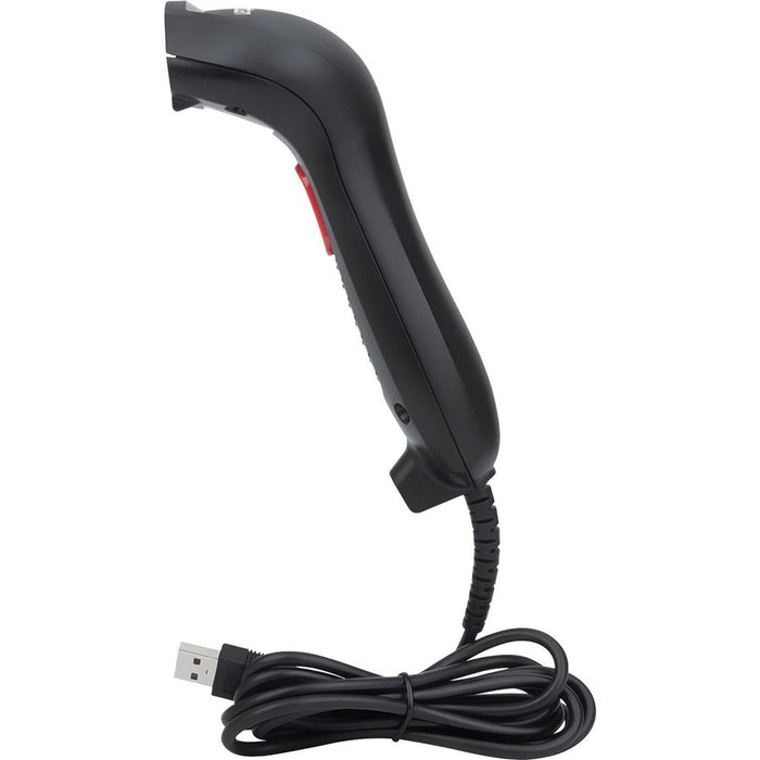 Manhattan 2D Handheld Barcode Scanner, USB-A, 250mm Scan Depth, Cable 1.5m, Max Ambient Light 100,000 lux (sunlight), Black, Three Year Warranty, Box