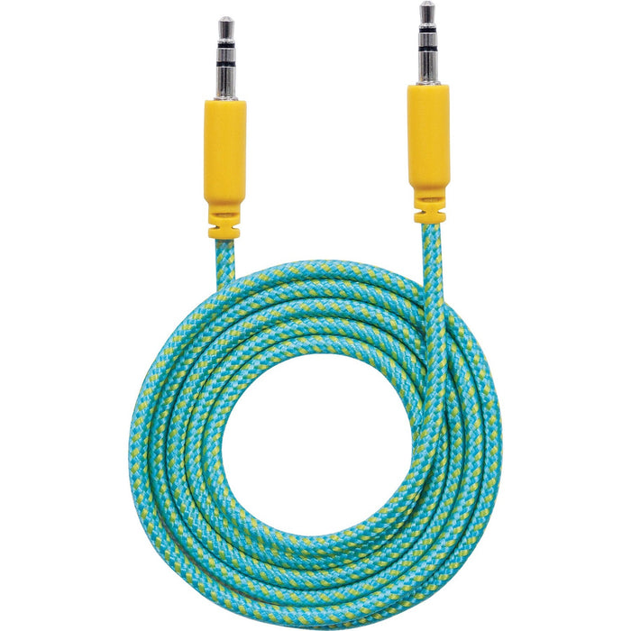 Manhattan 3.5mm Stereo Male to Male Braided Audio Cable, Teal/Yellow, 1 m (3 ft.)