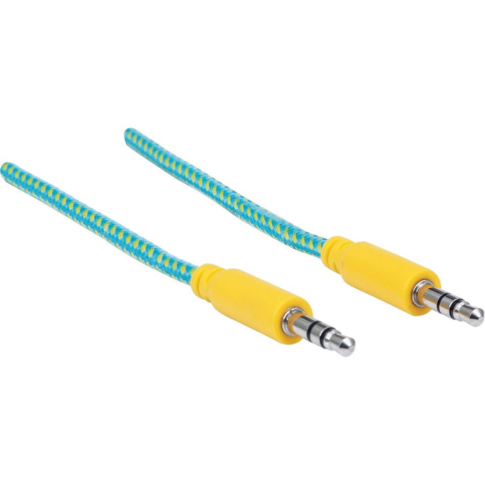 Manhattan 3.5mm Stereo Male to Male Braided Audio Cable, Teal/Yellow, 1 m (3 ft.)