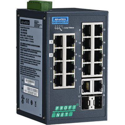 Advantech 16 + 2G Combo Port Entry Level Managed Switch Supporting Profinet, Extreme Temp