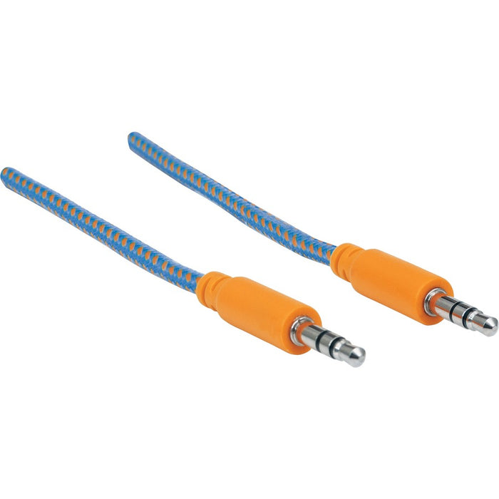 Manhattan 3.5mm Stereo Male to Male Braided Audio Cable, 1.8 m (6 ft), Blue/Orange
