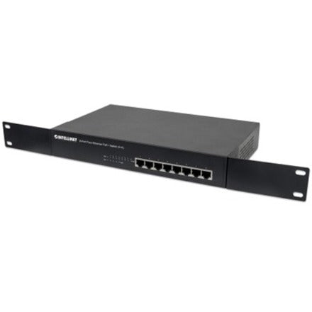 Intellinet 8-Port Fast Ethernet PoE+ Switch, 4 x PoE IEEE 802.3at/af Power-over-Ethernet (PoE+/PoE) ports, 4 x Standard RJ45 Ports, Endspan, Desktop, 19" Rackmount (With C14 2 Pin Euro Power Cord), Box