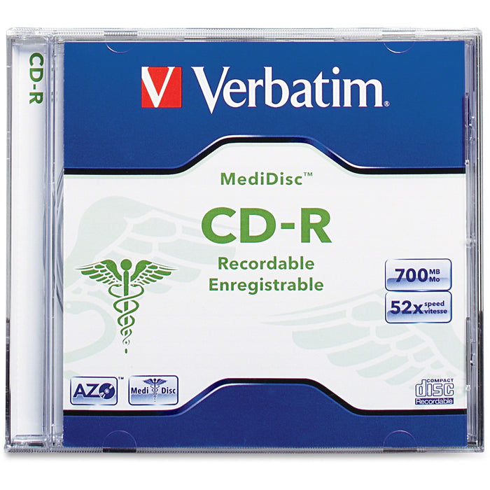 Verbatim MediDisc CD-R 700MB 52X Thermal Printable Branded Surface - 1pk Jewel Case