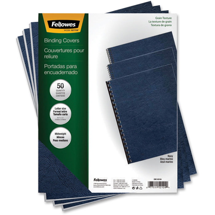 Fellowes Expressions&trade; Grain Presentation Covers - Letter, Navy, 50 pack