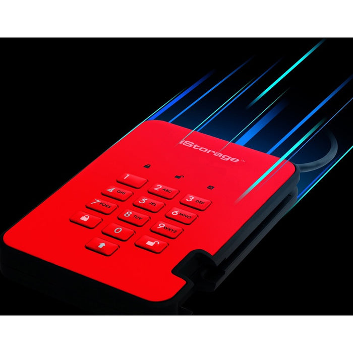 iStorage diskAshur2 3 TB Portable Rugged Hard Drive - 2.5" External - Red - TAA Compliant