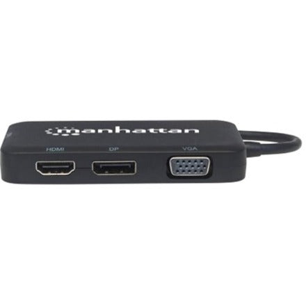 Manhattan USB-C Dock/Hub, Ports (x4): DisplayPort, DVI-I, HDMI or VGA, Note: Only One Port can be used at a time, External Power Supply Not Needed, Cable 8cm, Black, Three Year Warranty, Blister